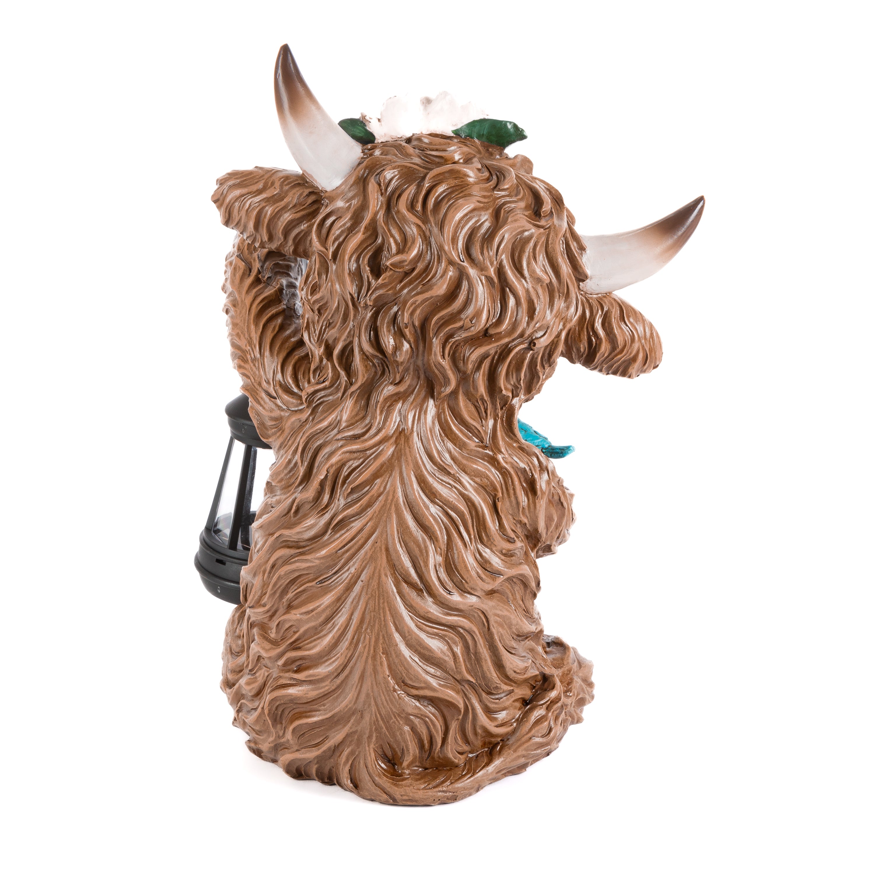 12.4 inch Solar Lighted Resin Highland Cow with Lantern